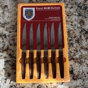 NEW Vintage Regent Sheffield 6 Steak Knife Set Stainless Steel English Blades